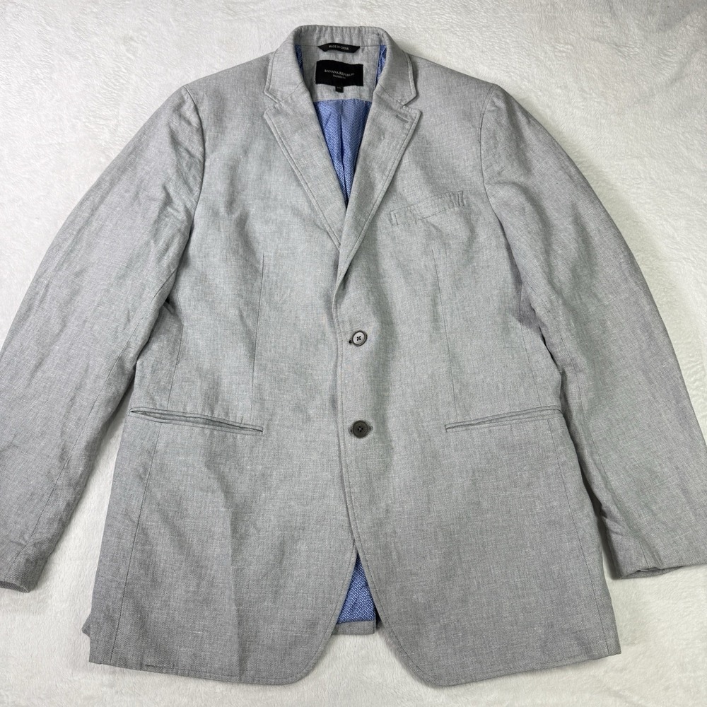 Banana Republic Jacket Mens 44L Blue Linen Cotton Tailored Fit Blazer Sport Coat